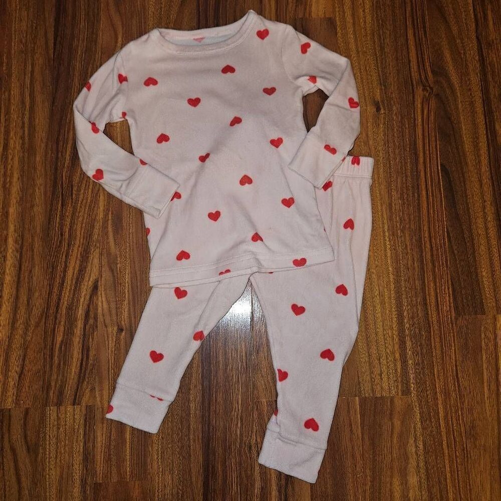 5 For $25 Cat & Jack Pink and Red Heart Fleece Pajamas Baby Size 18 Months
